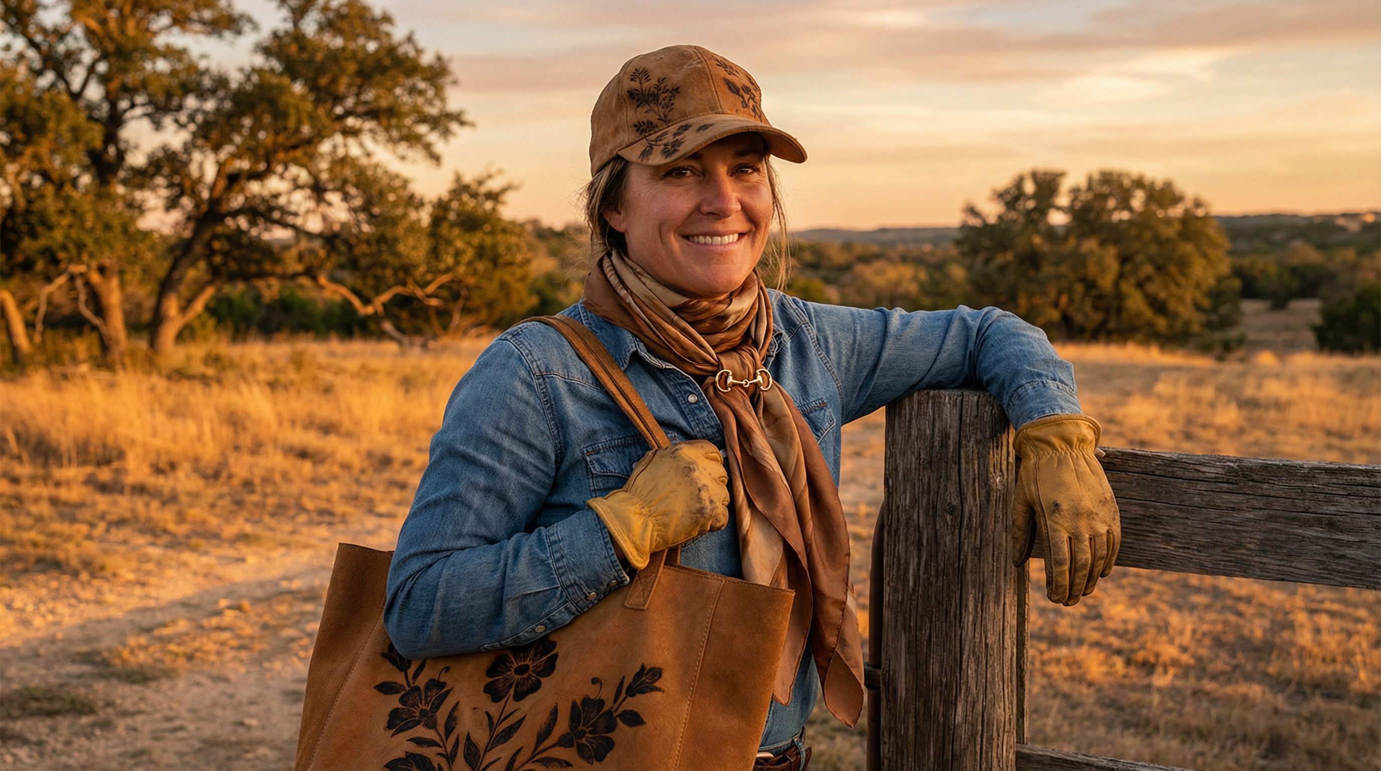 Texas ranch landscape at golden hour