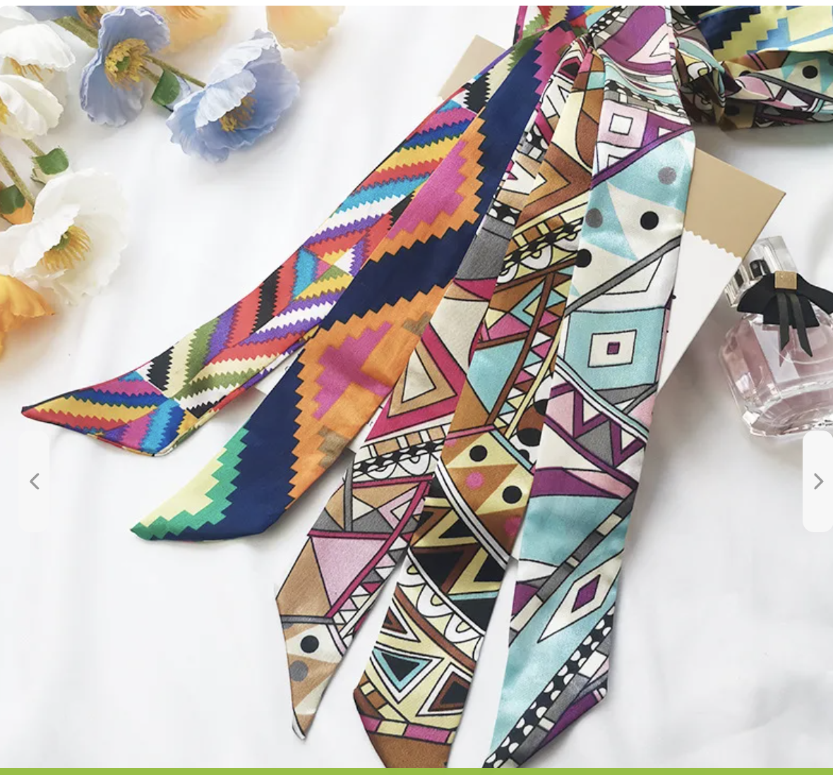 Colorful western-style silk Twillies with geometric and Aztec patterns